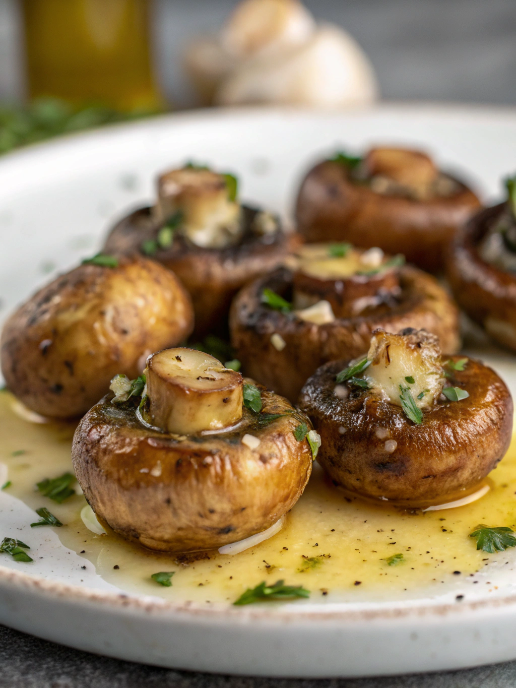 Air Fryer Garlic Butter Mushrooms in progress