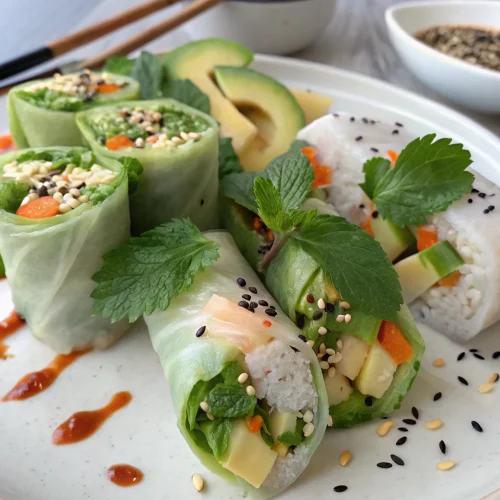 Avocado Summer Rolls and Fresh Spring Rolls (Mint, Basil, Tofu)
