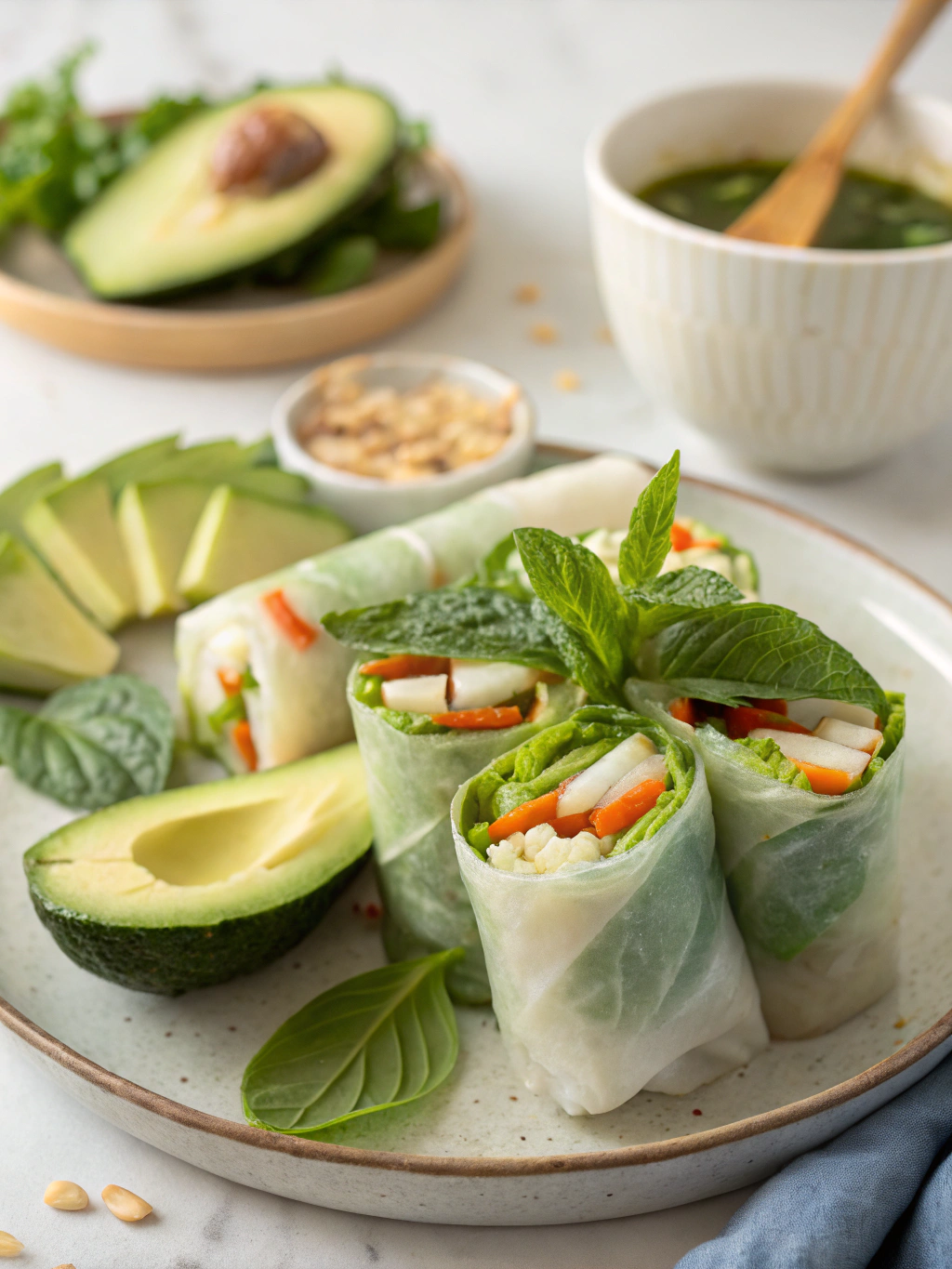 Avocado Summer Rolls and Fresh Spring Rolls Mint Basil Tofu ingredients