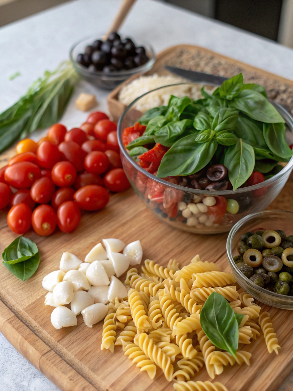 Bruschetta Pasta Salad ingredients