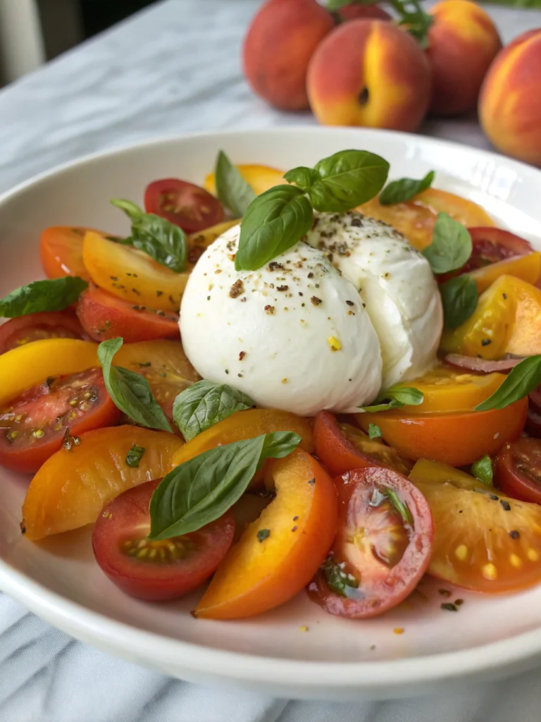 Burrata with Heirloom Tomatoes and Peaches