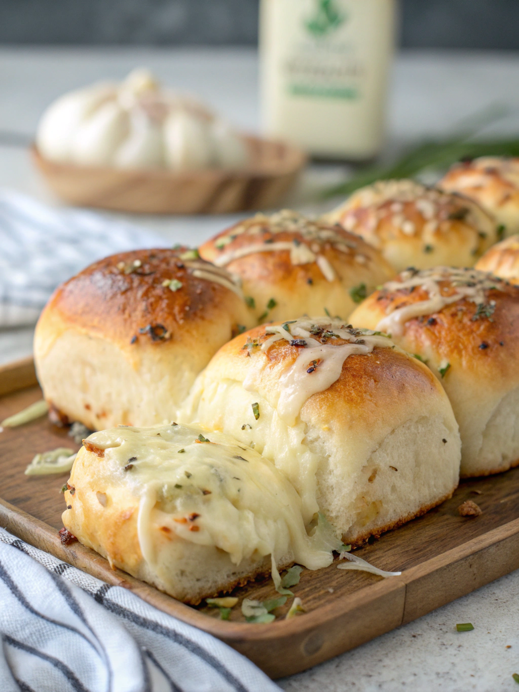 Cheesy Stuffed Garlic Hawaiian Rolls preparation
