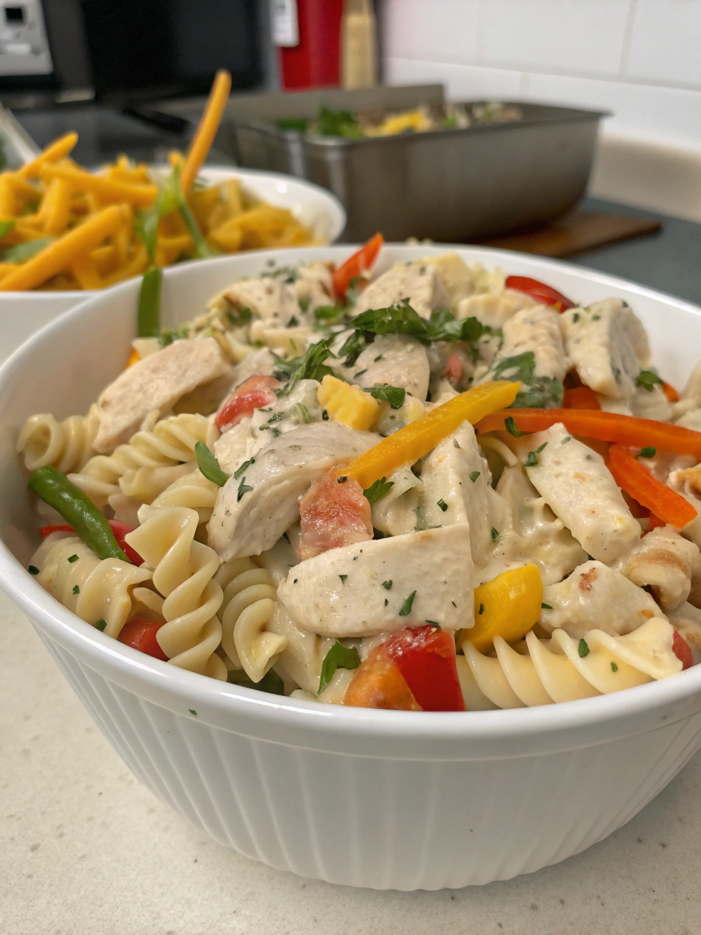 Ingredients for Creamy Chicken Vegetable Pasta Salad