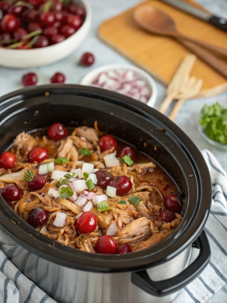 Crockpot Cherry Cola Pulled Chicken