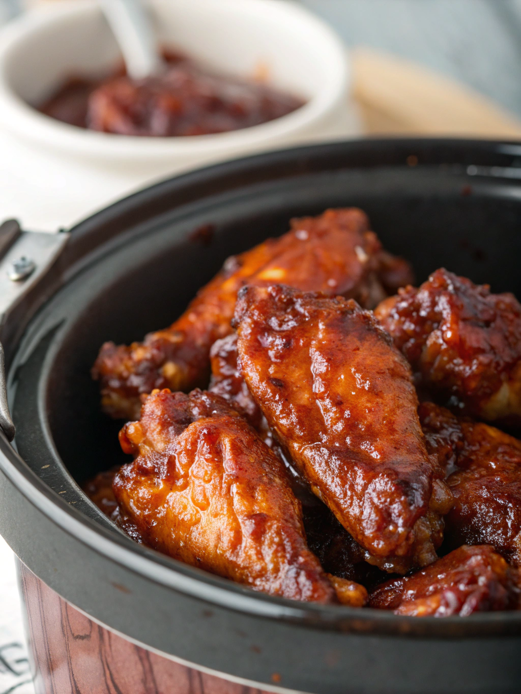 Finished Crockpot Wings in Dr. Pepper Sauce