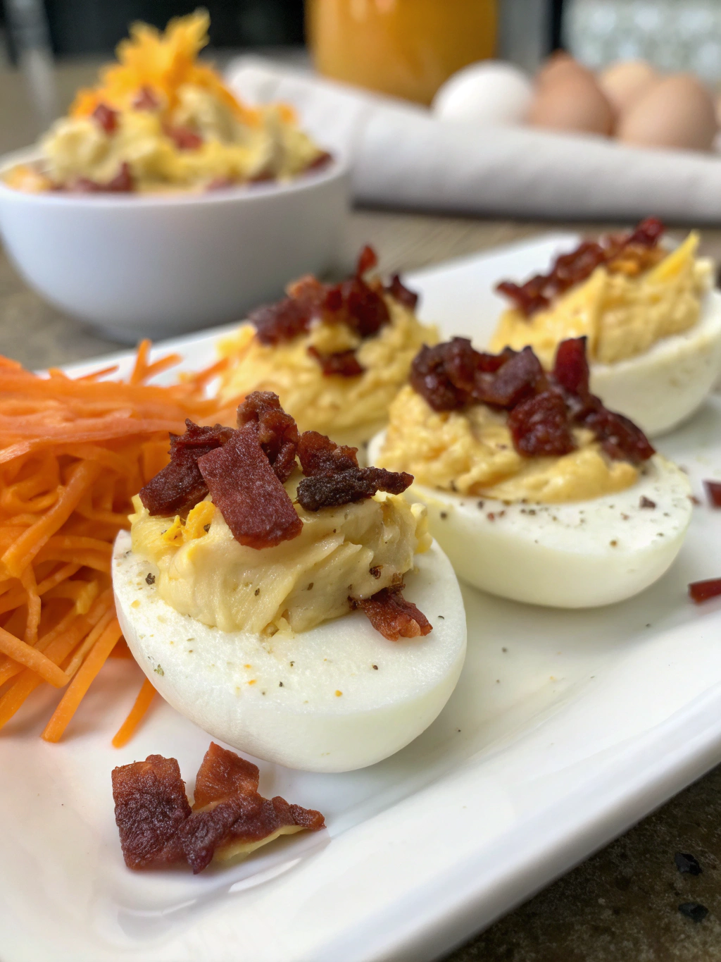 Deviled Eggs With Creative Toppings Bacon Cheddar etc. 1