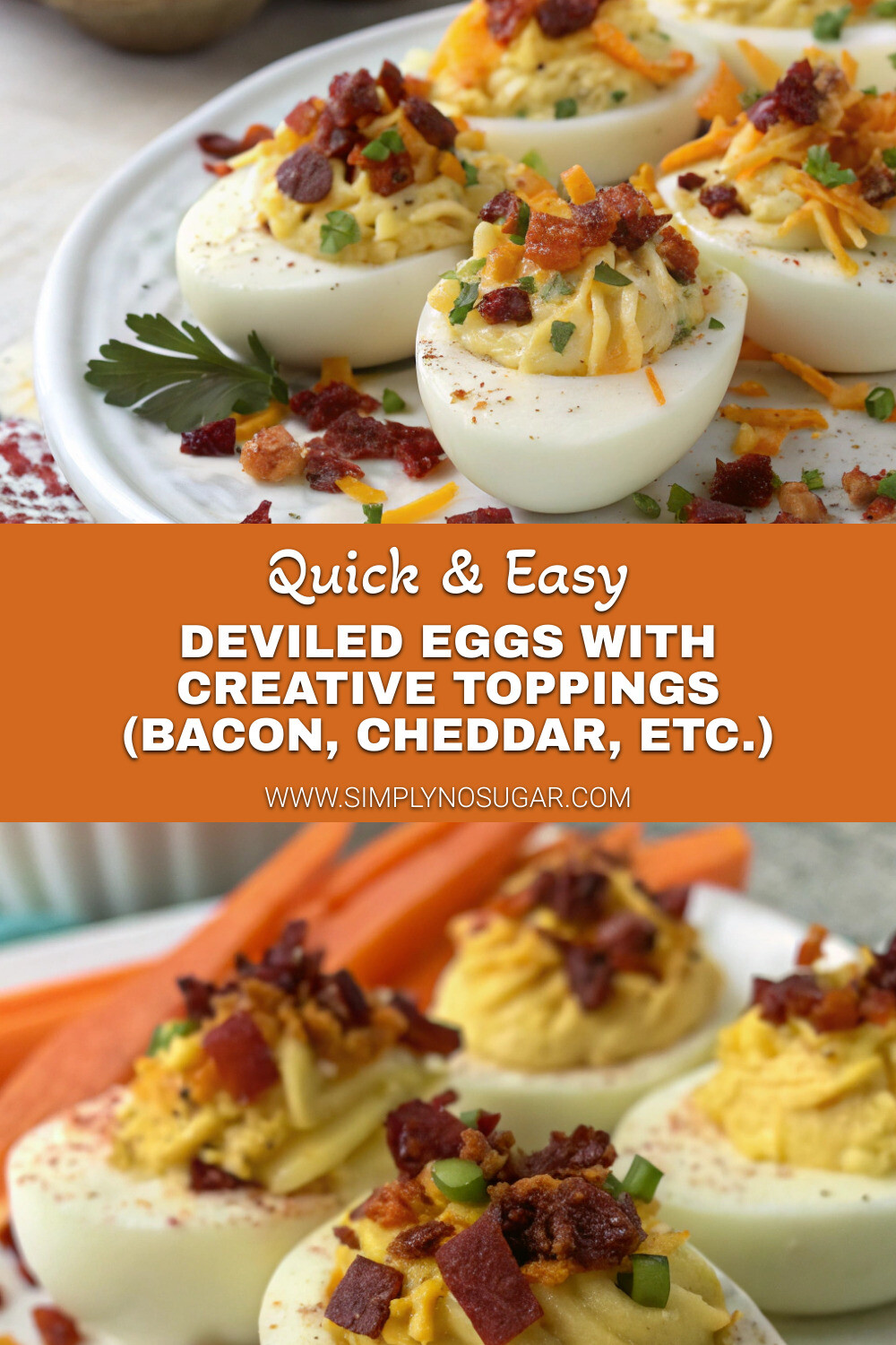 Deviled Eggs With Creative Toppings Bacon Cheddar etc. pinterest