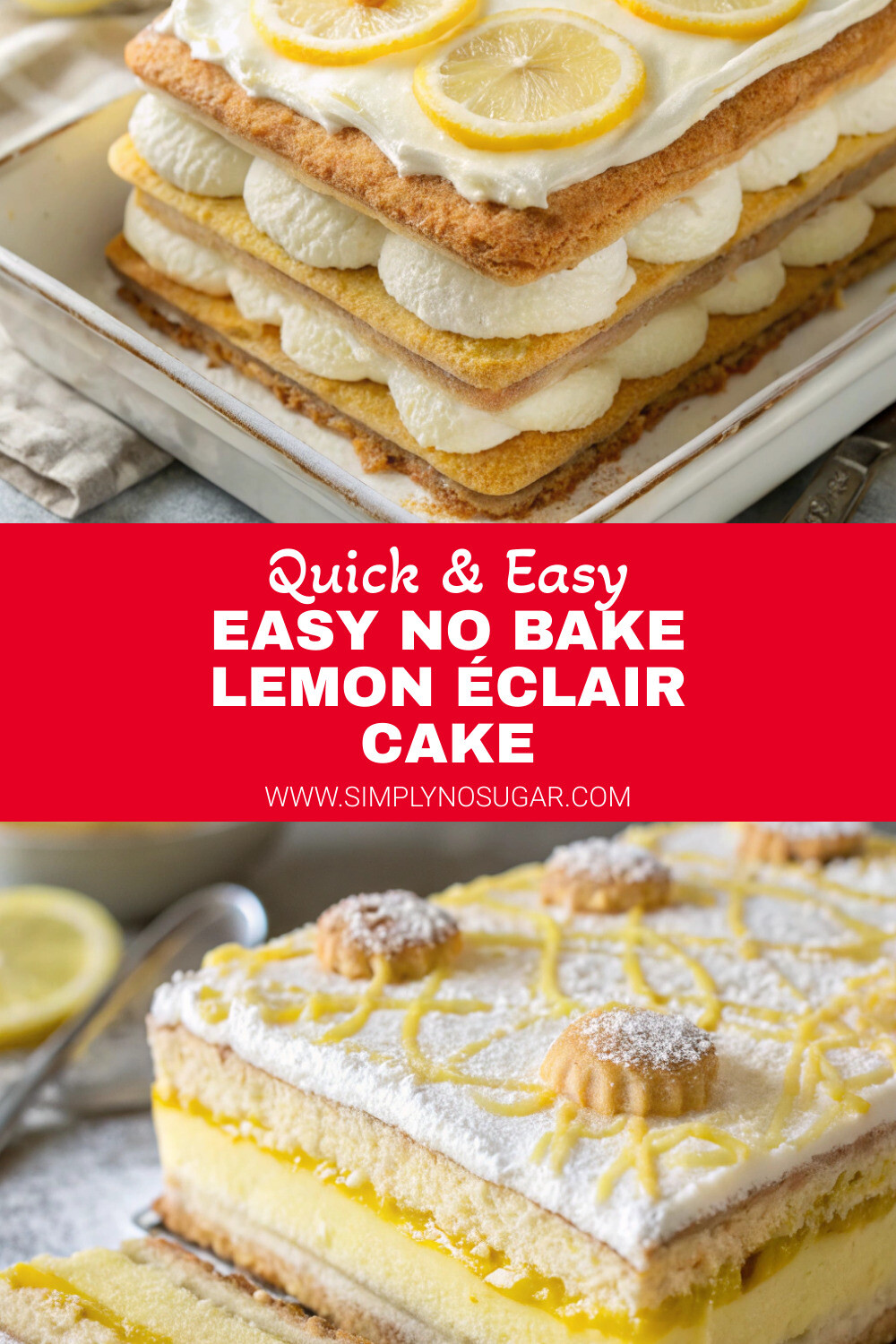 Easy No Bake Lemon Éclair Cake Pinterest Image