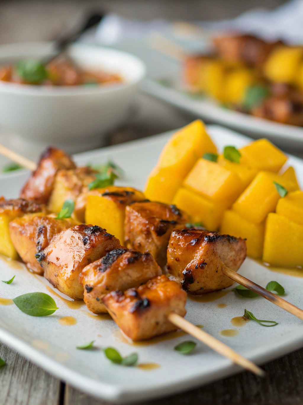 Grilled BBQ Chicken Skewers with Mango Glaze