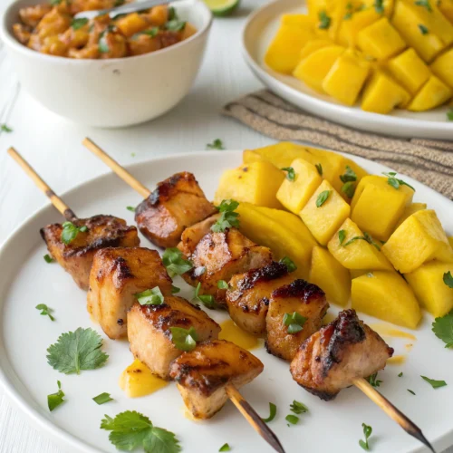 Grilled BBQ Chicken Skewers with Mango Glaze