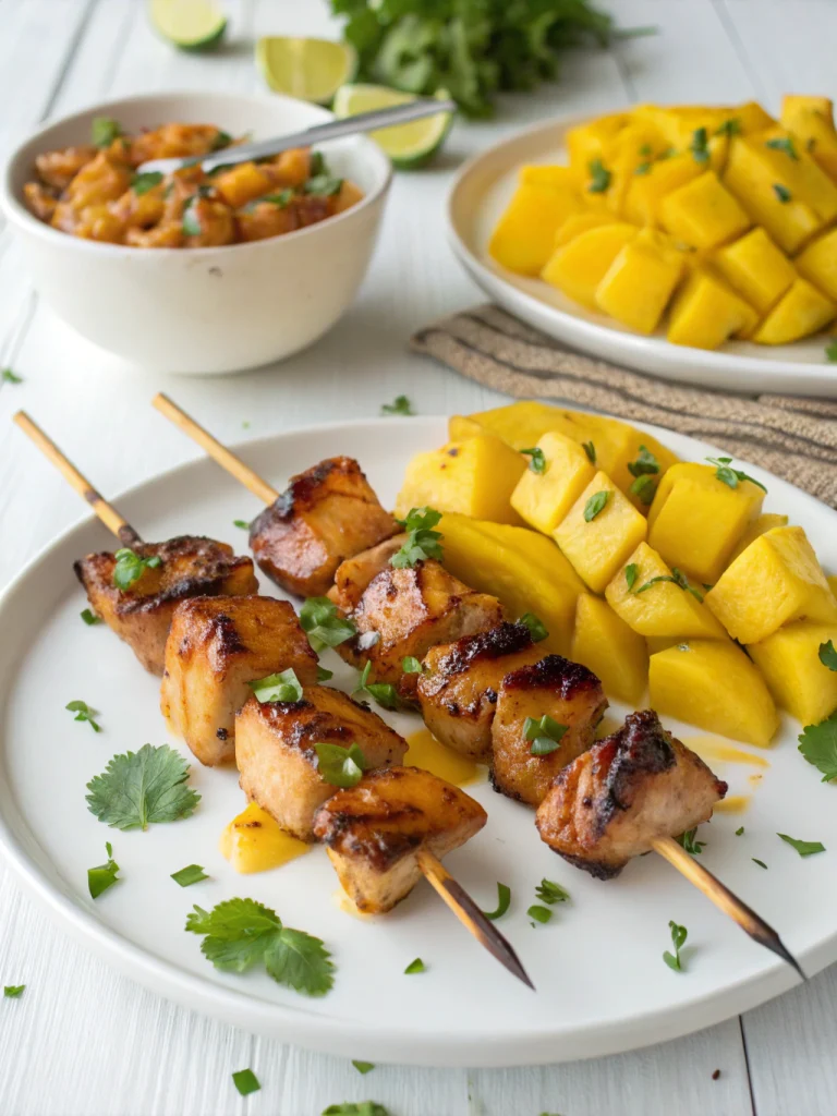 Grilled BBQ Chicken Skewers with Mango Glaze