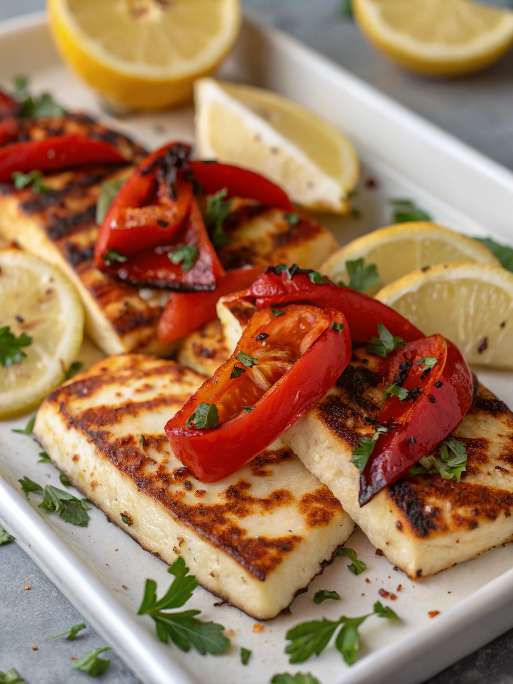 Grilled Halloumi with Roasted Red Peppers