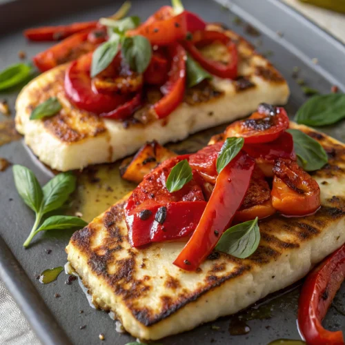 Grilled Halloumi with Roasted Red Peppers