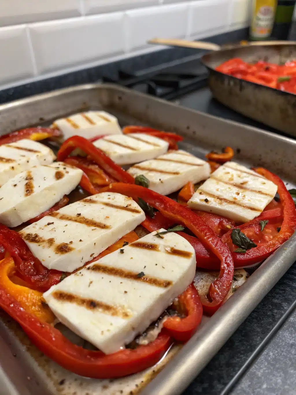 Ingredients for Grilled Halloumi with Roasted Red Peppers