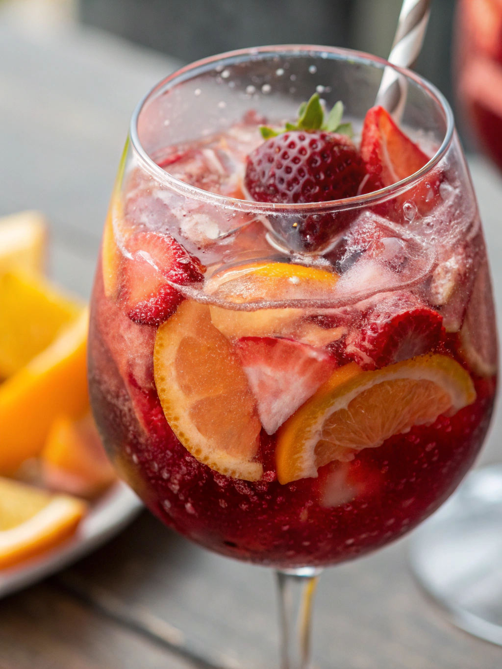 Pouring rosé into a pitcher for sangria