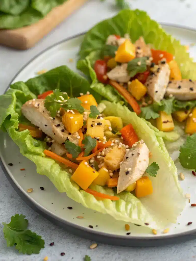 Spicy Mango Chicken Salad Lettuce Wraps