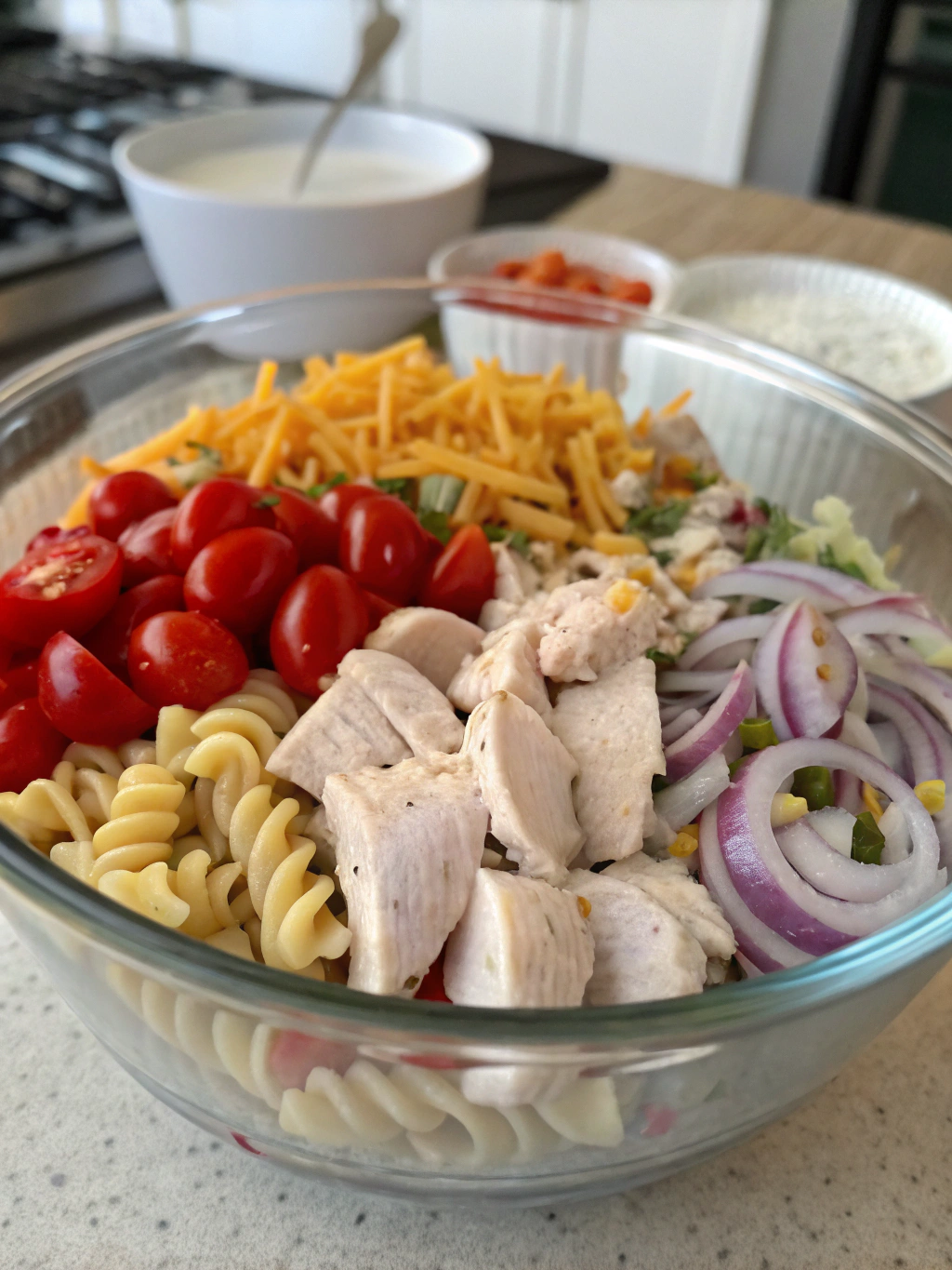 Ingredients for Spicy Ranch Chicken Pasta Salad