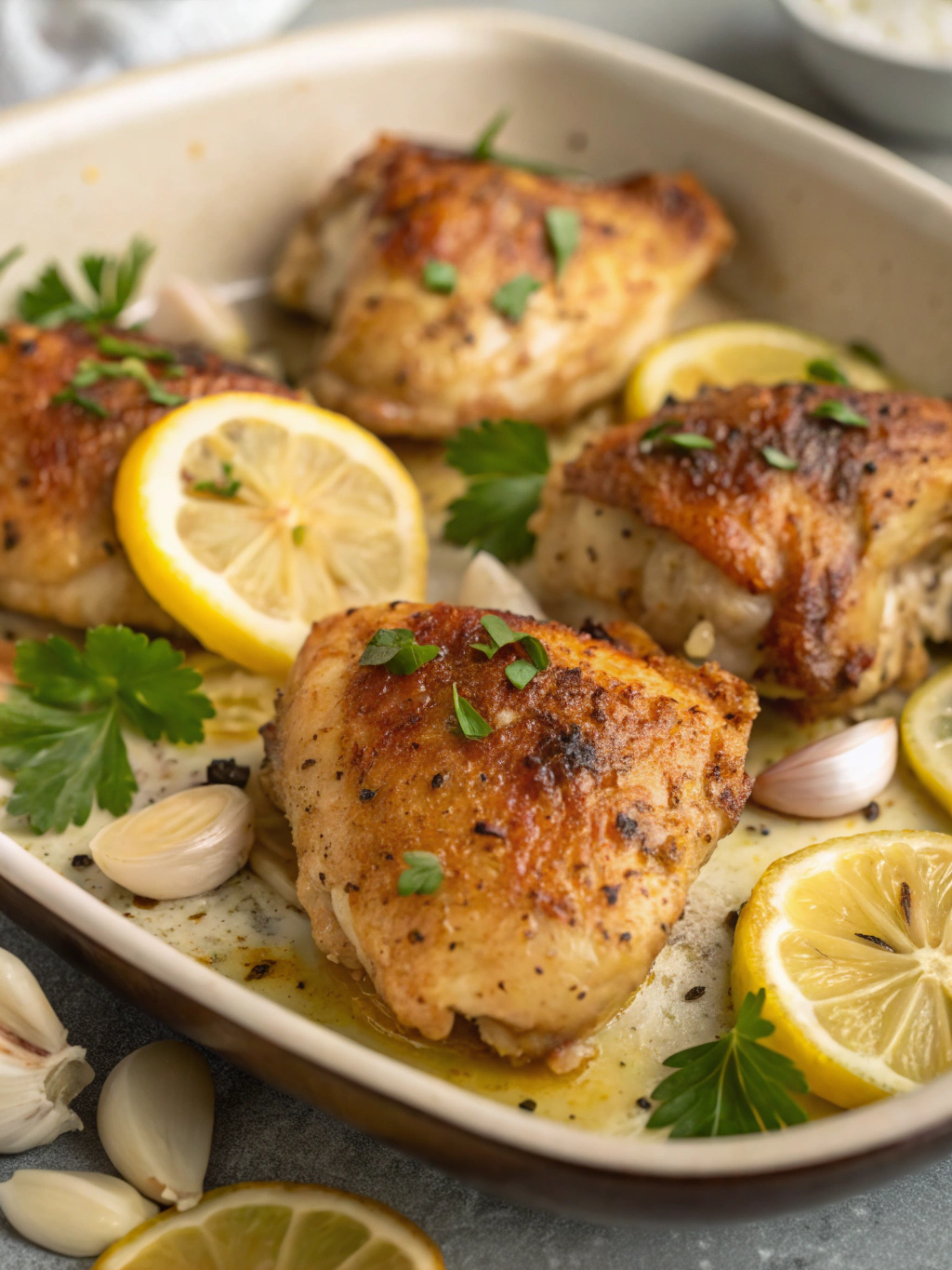 Lemon Garlic Baked Chicken Thighs