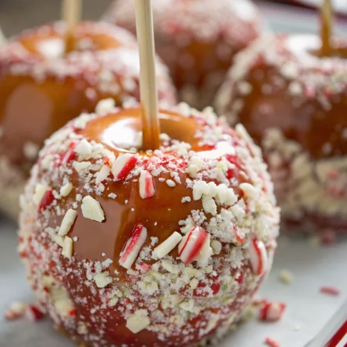Peppermint Bark Caramel Apples 1