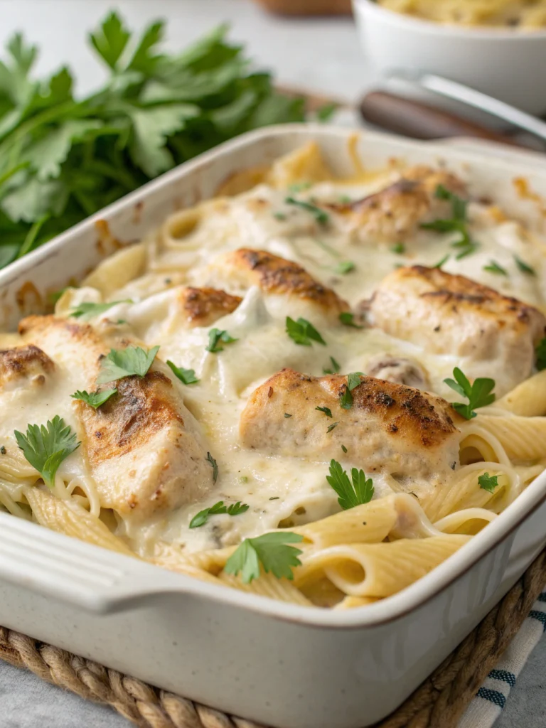 Dump and Bake Chicken Alfredo