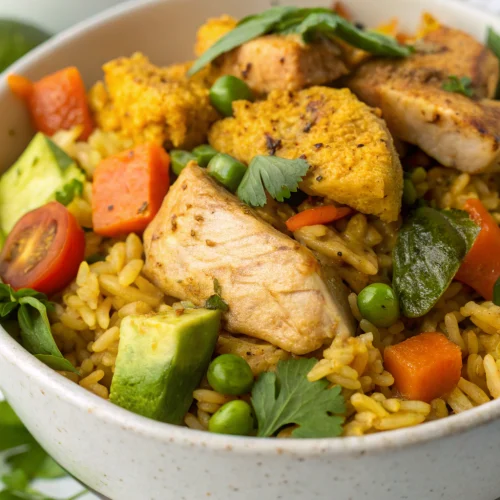 Ginger turmeric chicken rice bowl 1