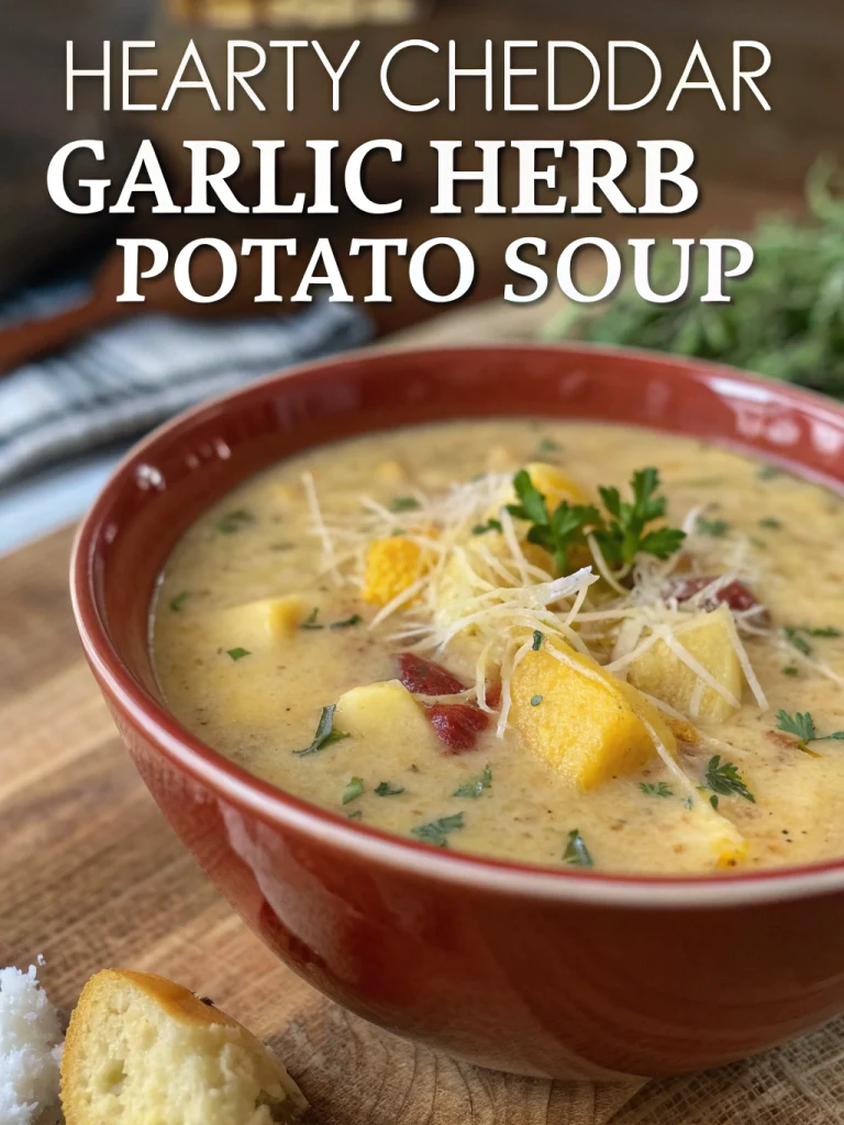Hearty Cheddar Garlic Herb Potato Soup