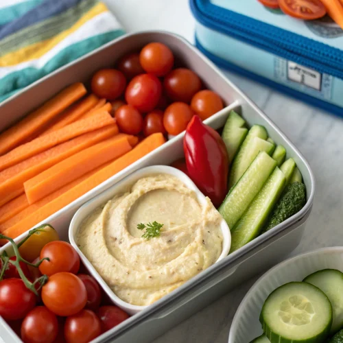 Hummus and veggie lunch box 1