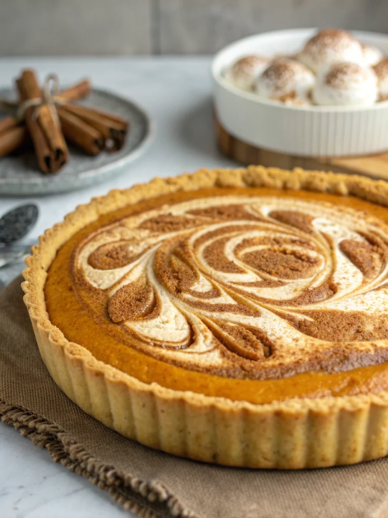 Pumpkin pie with cinnamon swirl