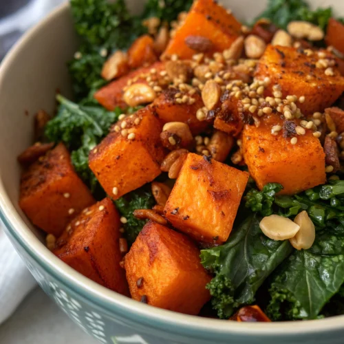 Roasted sweet potato and kale bowl 1