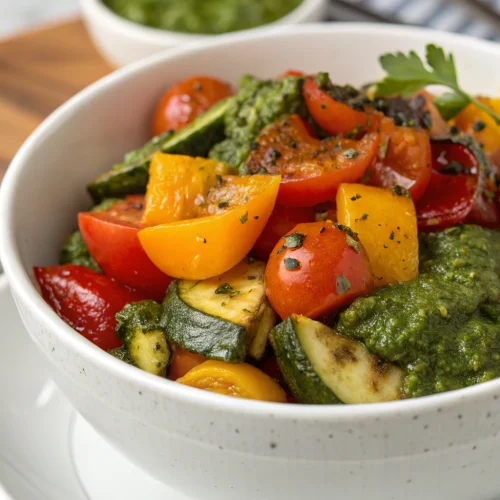 Roasted vegetable pesto bowl 1