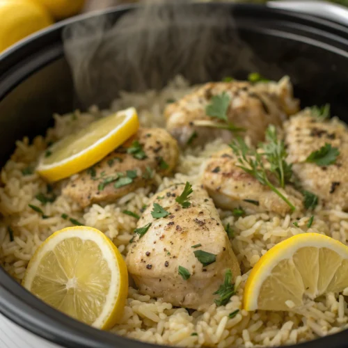 Crockpot Lemon Herb Chicken and Rice 1