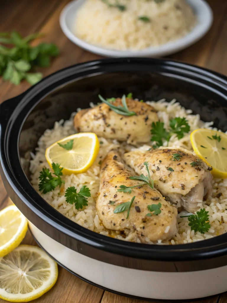 Crockpot Lemon Herb Chicken and Rice